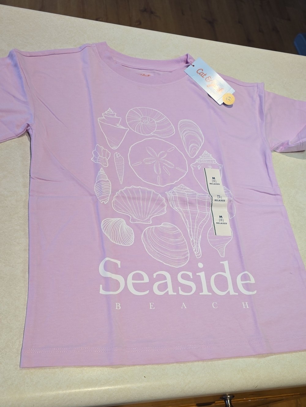 Cat & Jack Girls Purple Seashell T Shirt Relaxed Fit Size Medium 8 Or L 10/12